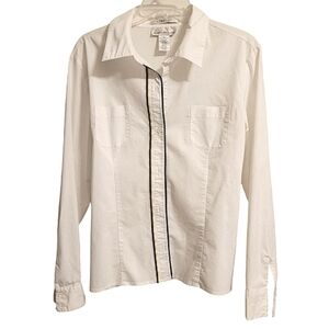 Evan Picone women's White  Cotton button-up Dress Shirt with blue strip Size 14
